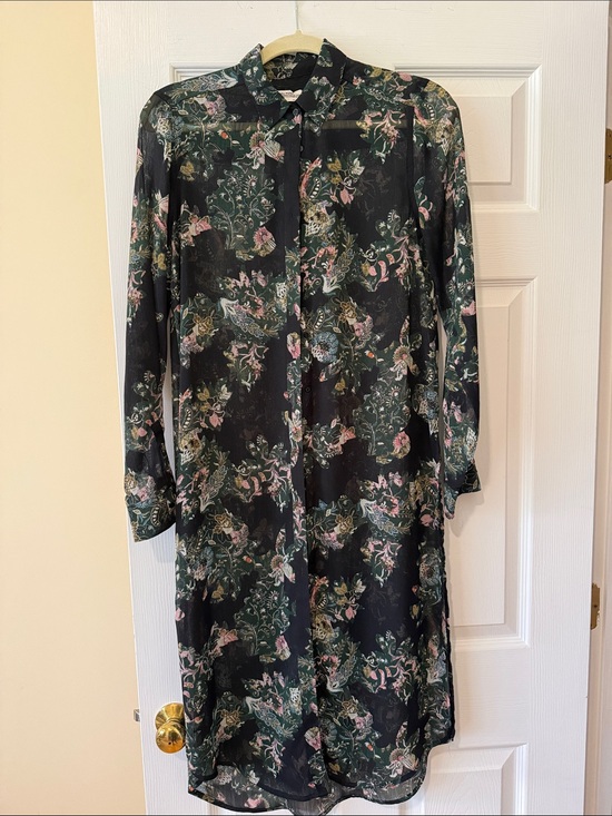 Zara Dresses & Skirts - Zara Black Floral Long Sleeve Shirt Dress Size Small